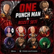 Mashspot 8'li One Punch Man Anime Rozet Seti 58MM Çanta ve Ceket Rozeti
