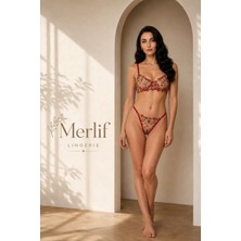Merlif Lingerie Kırmızı Çıtır Desen Çiçekli Iç Çamaşır Takımı Kadın Bralette Balenli Sütyen & Tanga String, Yılbaşı, Yeniyıl, Seksii, Fantazii