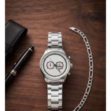 Feronnucci Erkek Kol Saati Bileklik Hediyeli Metal Kordon Çelik Kasa Analog Quartz Kronograf Görünümlü Gümüş Renk Şık Klasik Spor Erkek Saati CP22