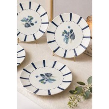Evin Bizden Modern Porselen Çizgili Bahar Desen 19 cm 4 Kişilik Pasta Sunum Tabağı Seti