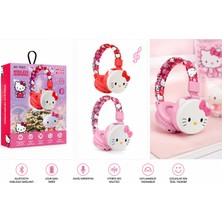 Azurtech Hello Kitty AH-706D Çocuk Bluetooth Kulaklık Kablosuz Kulak Üstü Kulaklık – Pembe Kırmızı