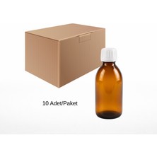 Labbakkal Cam Ecza Şişesi 250 ml Amber - Beyaz Kilitli 28 mm Kapak 10 Adet