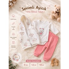 Maxi İdol Kız Bebek Zıbın Kapşonlu Yelek Pijama 3’lü Takım %100 Pamuk