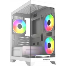 Gamebooster GB-M6001W Sea Vıew M-Atx 4x Raınbow Fan Beyaz Akvaryum 600W Gamıng Kasa