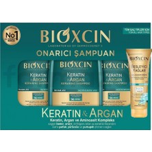Bioxcin Keratin & Argan Özlü Onarıcı Saç Bakım Seti 3 x 300 ml Şampuan + Besleyici Yağlar Saç Kremi