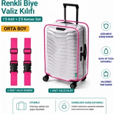 Trink Çanta Şeffaf Valiz Koruyucu Kılıf ve Valiz  Kemeri * 2 Adet  * Pembe  - Orta