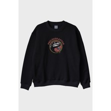 Lofux Philosoraptor Baskılı Retro Dinozor Tasarımlı Siyah Bisiklet Yaka Sweatshirt