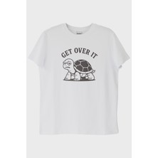 lofux GET OVER IT Kaplumbağa Baskılı Beyaz Tişört