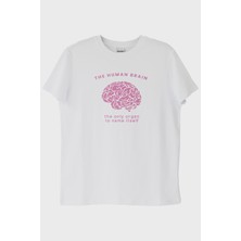 Lofux The Human Brain Baskılı Tasarım Beyaz Tişört