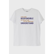 lofux I am Only Responsible Baskılı Beyaz Tişört