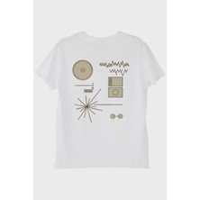 Lofux Golden Record Uzay Temalı Minimalist Bilim Beyaz Tişört