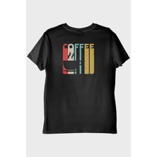 lofux COFFEE Retro Vintage Tasarım Baskılı Siyah Tişört