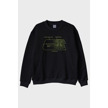 Lofux Curved Space-Time Baskılı Solucan Deliği Siyah Bisiklet Yaka Sweatshirt