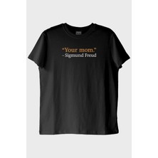 Lofux Your Mom Mizahi Baskılı Siyah Tişört