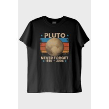 lofux Pluto 'Never Forget' Vintage Baskılı Siyah Tişört