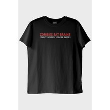 lofux Zombies Eat Brains Baskılı Siyah Tişört