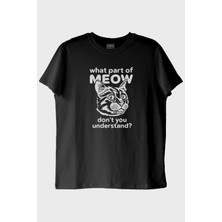 Lofux What Part of Meow Baskılı Kedi Temalı Siyah Tişört