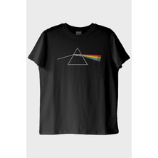 lofux Light Prism Graphic Baskılı Gökkuşağı Yansımalı Siyah Tişört