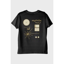 Lofux Golden Record Uzay Temalı Minimalist Bilim Siyah Tişört