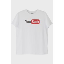 Lofux You Suck Baskılı Eğlenceli Tasarımlı Beyaz Tişört