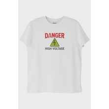 Lofux DANGER Temalı Yüksek Gerilim Tasarımlı Beyaz Tişört