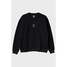 Lofux Daktilo Desenli Nakış Bisiklet Yaka Sweatshirt
