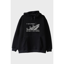 Lofux It Gets Worse Baskılı Tasarım Siyah Hoodie