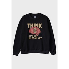 Lofux Düşünce Özgürlüğü Mizahi Mesajlı Siyah Bisiklet Yaka Sweatshirt