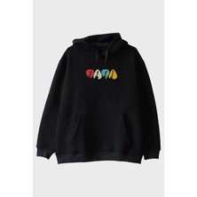 Lofux Renkli Gitar Penası Baskılı Siyah Hoodie