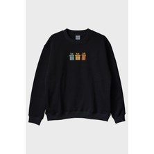Lofux Renkli Hediyeler Siyah Bisiklet Yaka Sweatshirt