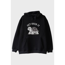 Lofux Get Over It Kaplumbağa Baskılı Siyah Hoodie