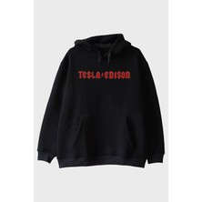 Lofux Tesla/edıson Yıldırım Baskılı Gotik Tasarım Siyah Hoodie