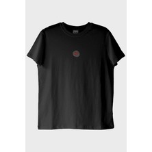 Lofux Plak Desenli Nakış Siyah T-Shirt