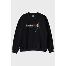 Lofux Retro Nasa Voyager 1977 Vintage Uzay Siyah Bisiklet Yaka Sweatshirtü