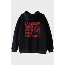 Lofux Sarcasm Comes With This Package Yazılı Siyah Hoodie