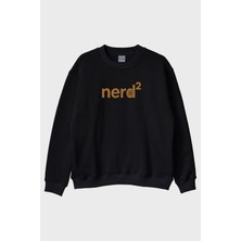 Lofux Nerd² Atom Sembollü Baskılı Siyah Bisiklet Yaka Sweatshirt