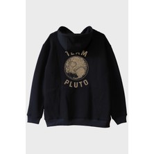 Lofux Team Pluto Baskılı Uzay Temalı Siyah Hoodie