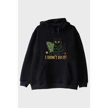 Lofux Suçlu Kedi Siyah Hoodie
