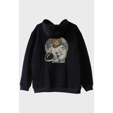 Lofux Astronot Kedi Siyah Hoodie