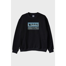 Lofux Santa Claus Siyah Bisiklet Yaka Sweatshirt