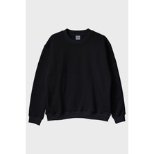 Lofux Don't Ever Give Up Baskılı Motivasyon Siyah Bisiklet Yaka Sweatshirt