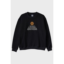Lofux Sarcasm Is My Body’s Natural Defense Baskılı Siyah Bisiklet Yaka Sweatshirt
