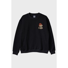 Lofux Ho Ho Şapka Siyah Bisiklet Yaka Sweatshirt