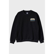 Lofux Beyond Ordinary Baskılı Siyah Bisiklet Yaka Sweatshirt