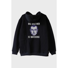 Lofux Big Brother Is Watching Baskılı Distopik Siyah Hoodie
