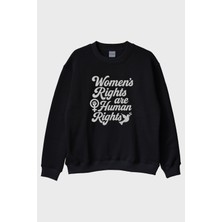 Lofux Women's Rights Baskılı Feminist Siyah Bisiklet Yaka Sweatshirt
