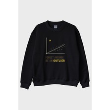 Lofux Unutulmaz Olun: Be An Outlier Mesajlı Minimalist Siyah Bisiklet Yaka Sweatshirt