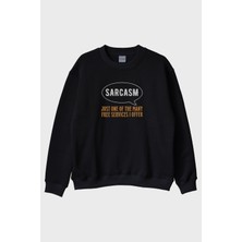 Lofux Sarcasm Baskılı Tasarım Siyah Bisiklet Yaka Sweatshirt
