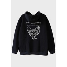 Lofux Chicken Game Tavuk Tasarımlı Baskılı Siyah Hoodie