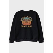 Lofux Because I'm The Dm Baskılı Ejderha Temalı Siyah Bisiklet Yaka Sweatshirt